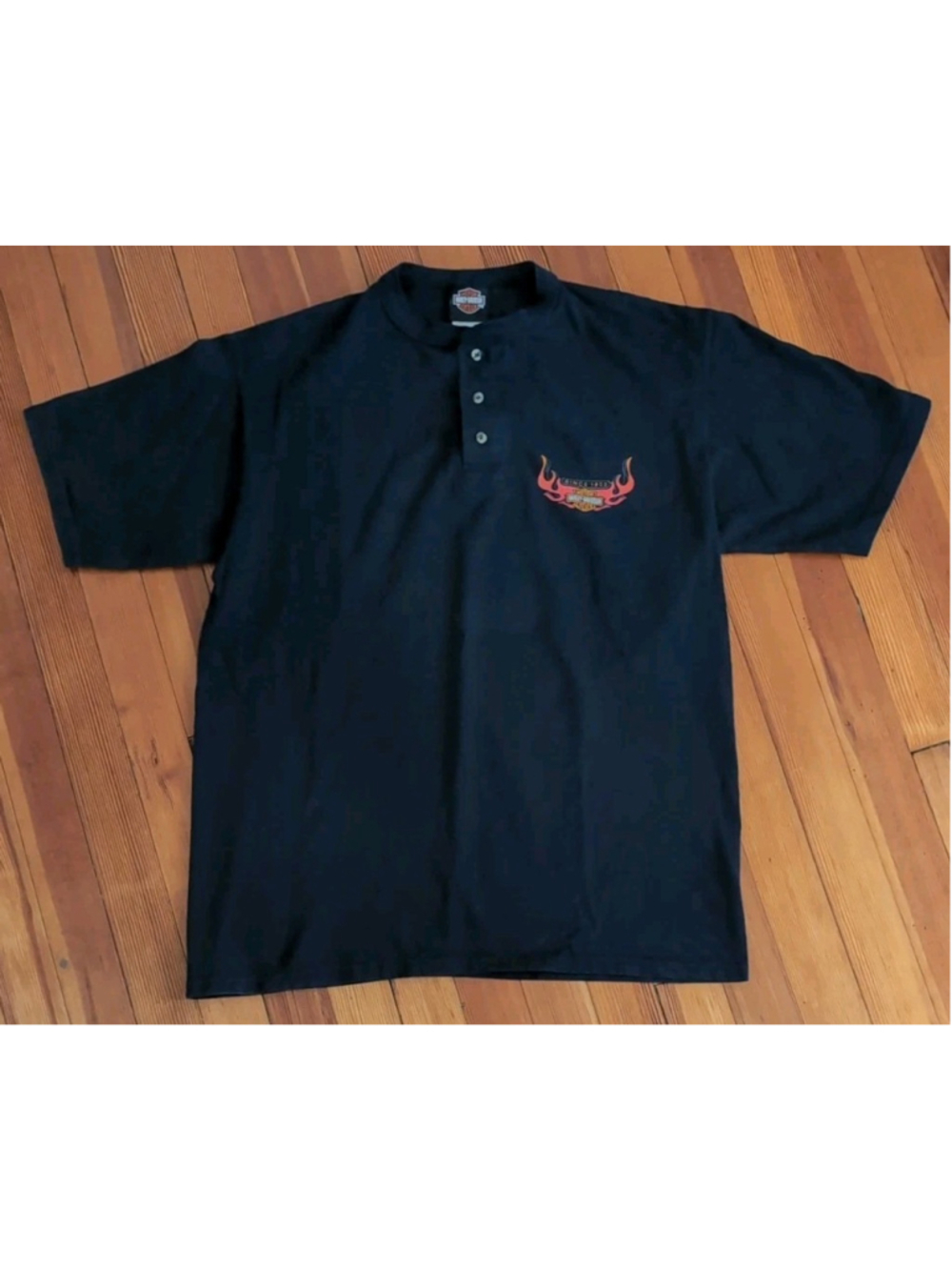 Vintage Harley Davidson Motorcycle Henley T-Shirt Chicago Mens Black Large